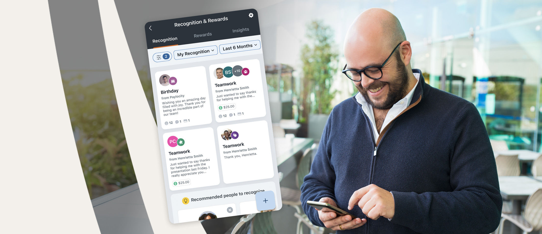 Example of peer recognition within Paylocity's platform